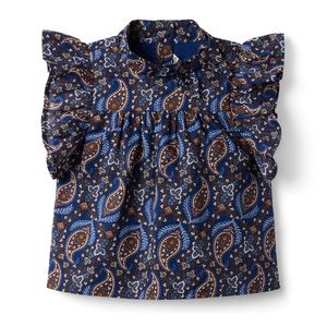 Janie and Jack | Paisley Ruffle Sleeve Top, Marine Blue Paisley